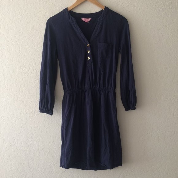 Lilly Pulitzer Navy Blue Elastic Waist Dress E1136 - Picture 2 of 6